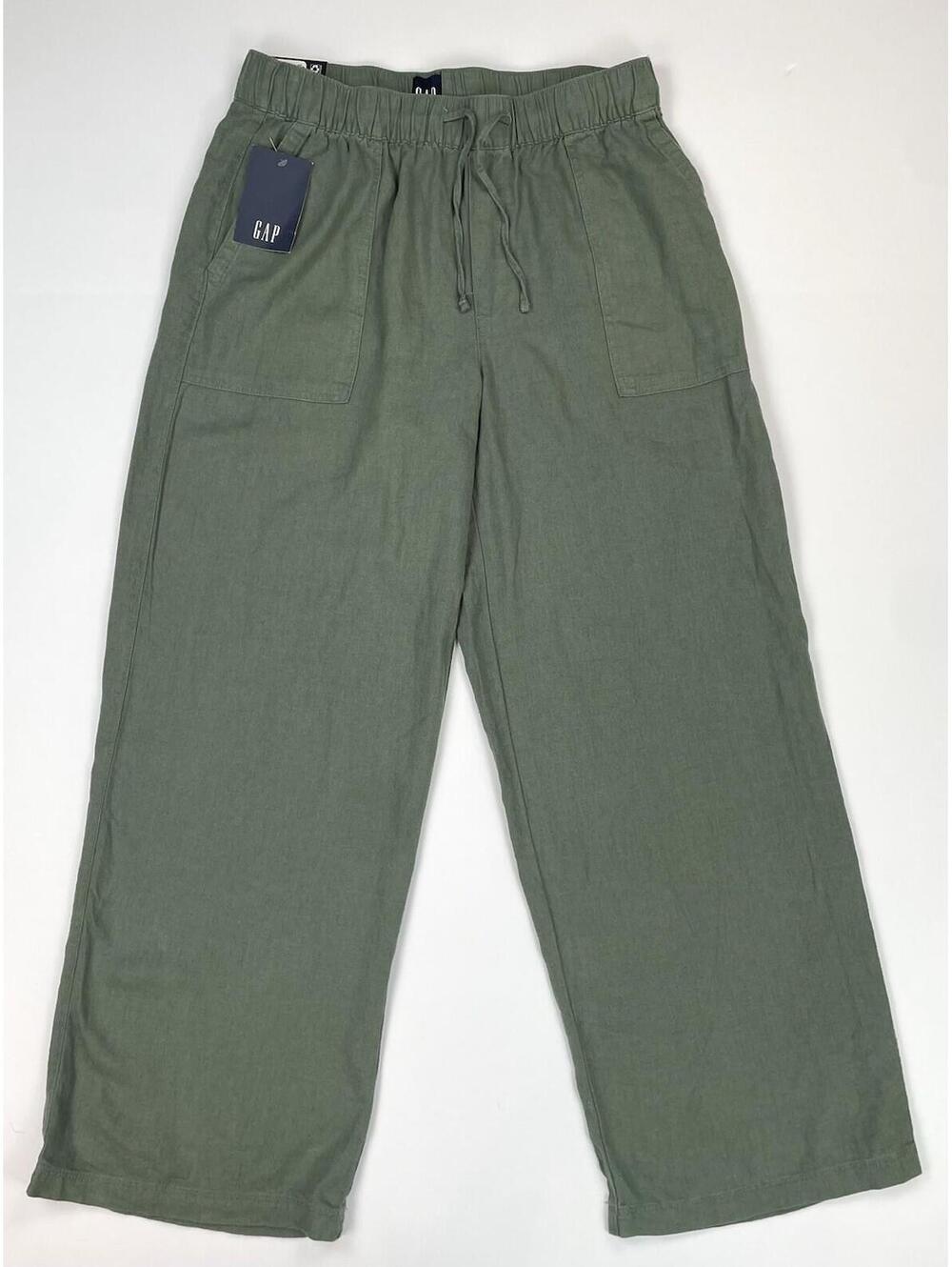 NWT GAP Women's Linen Blend Drawstring Pull On Pants M Green Beach Travel
